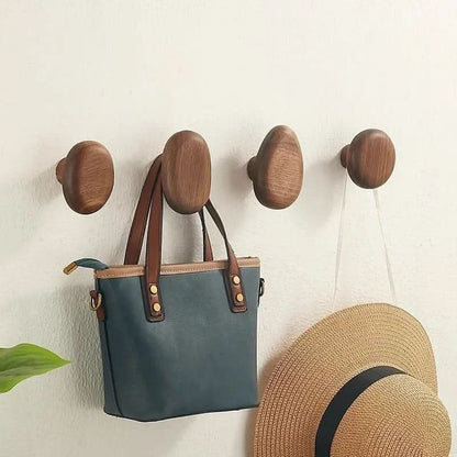 Wall Hooks Wooden Space-Saving Set of 4