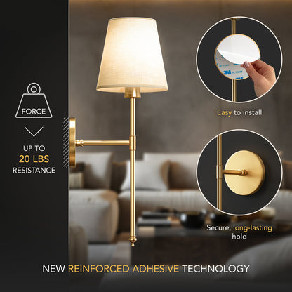 Wall Lamp Battery Powered Remote Dimmable Fabric Shade