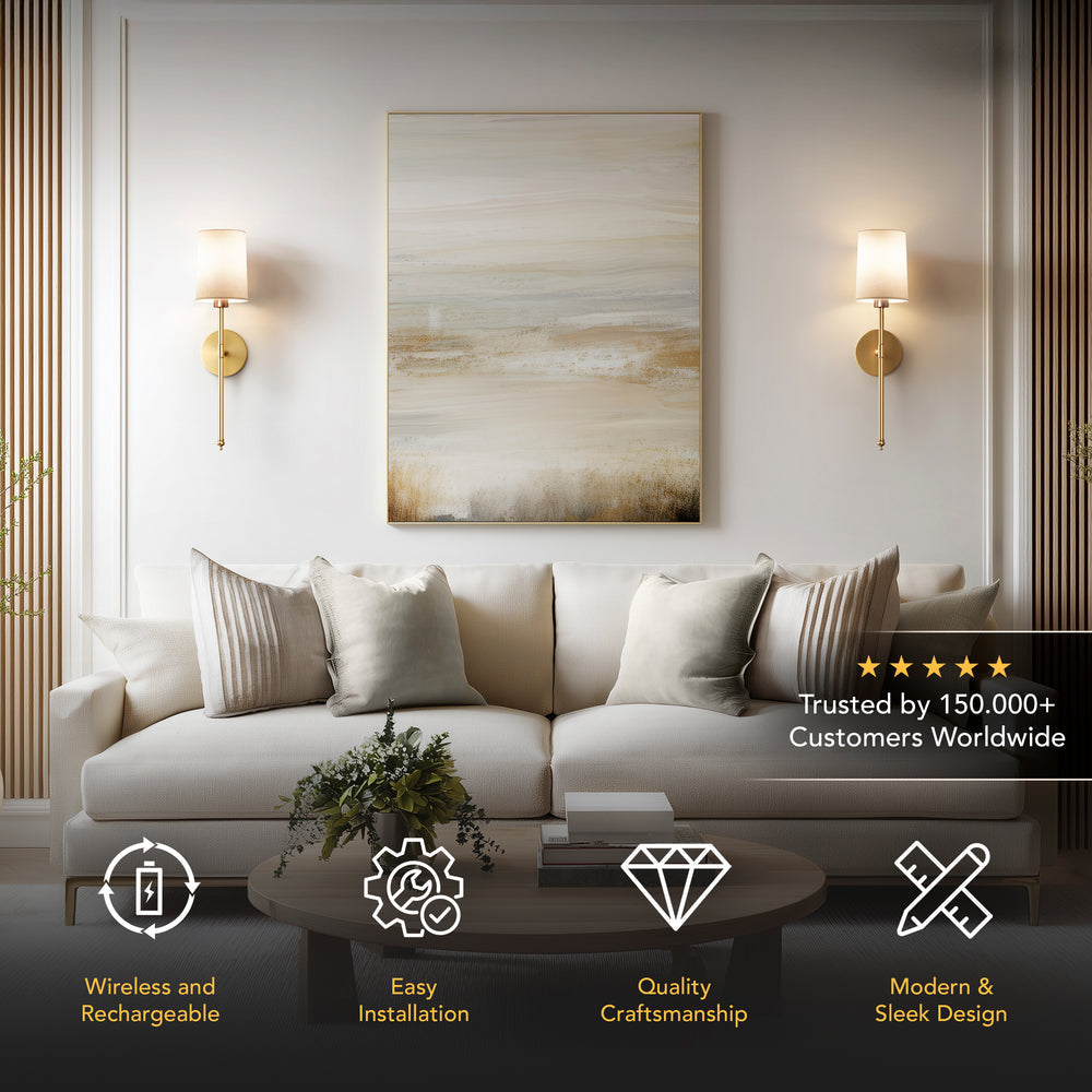 Wall Lamp Battery Powered Remote Dimmable Fabric Shade