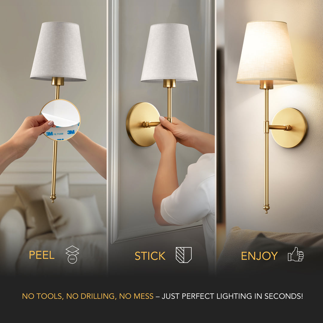Wall Lamp Battery Powered Remote Dimmable Fabric Shade