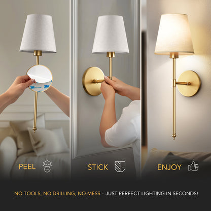 Wall Lamp Battery Powered Remote Dimmable Fabric Shade