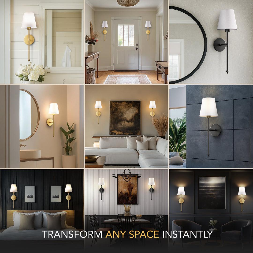 Wall Lamp Battery Powered Remote Dimmable Fabric Shade