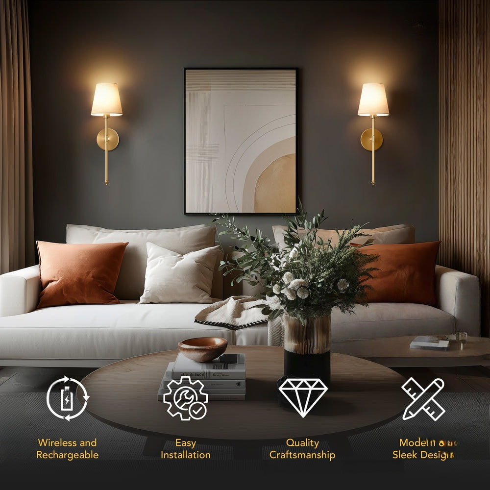 Wall Lamp Battery Powered Remote Dimmable Fabric Shade