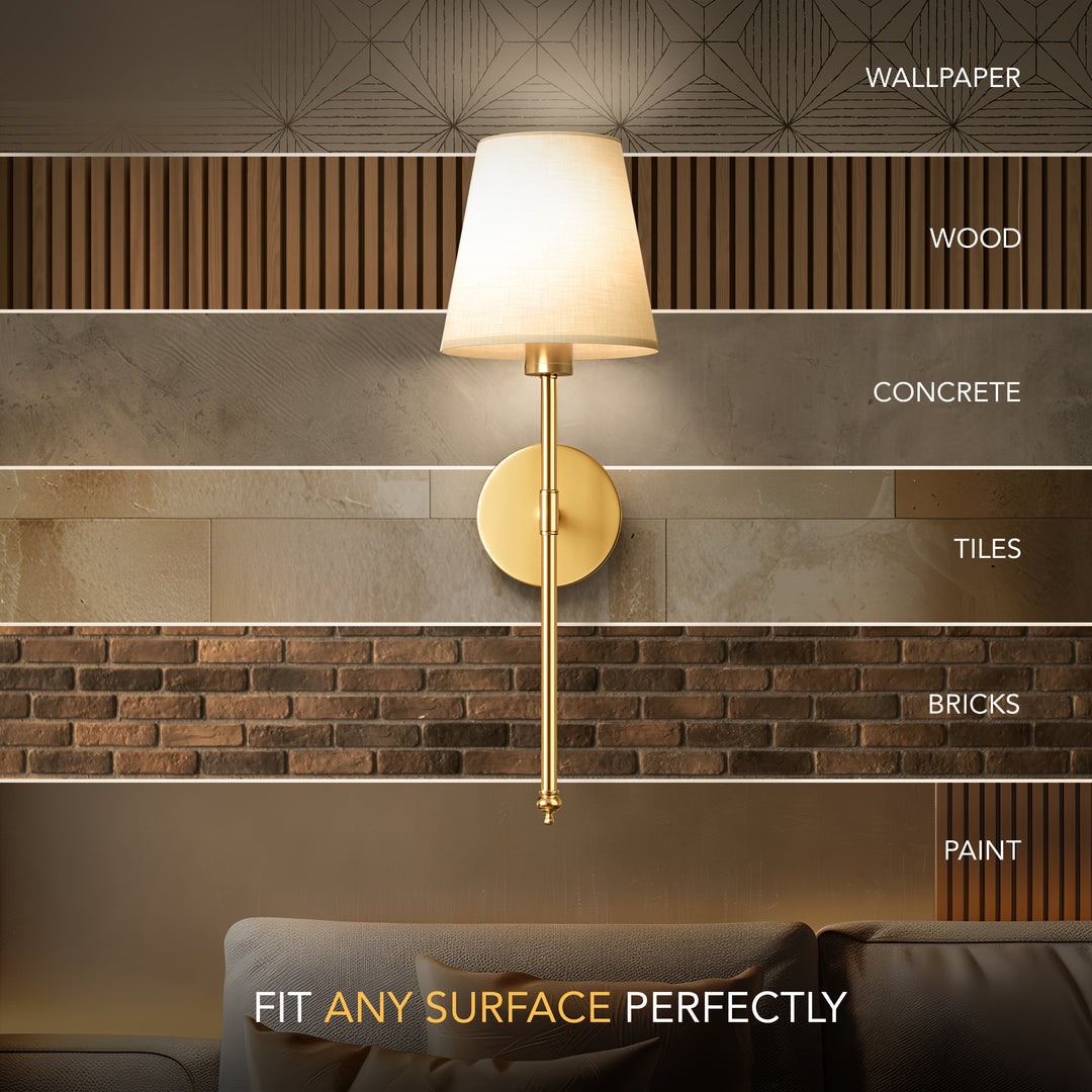 Wall Lamp Battery Powered Remote Dimmable Fabric Shade