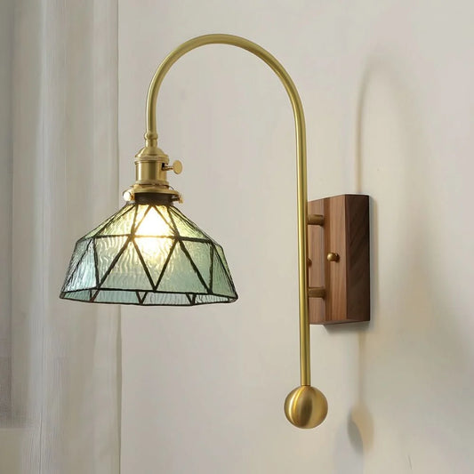 Wall Lamp Diffused Glass Vintage Brass