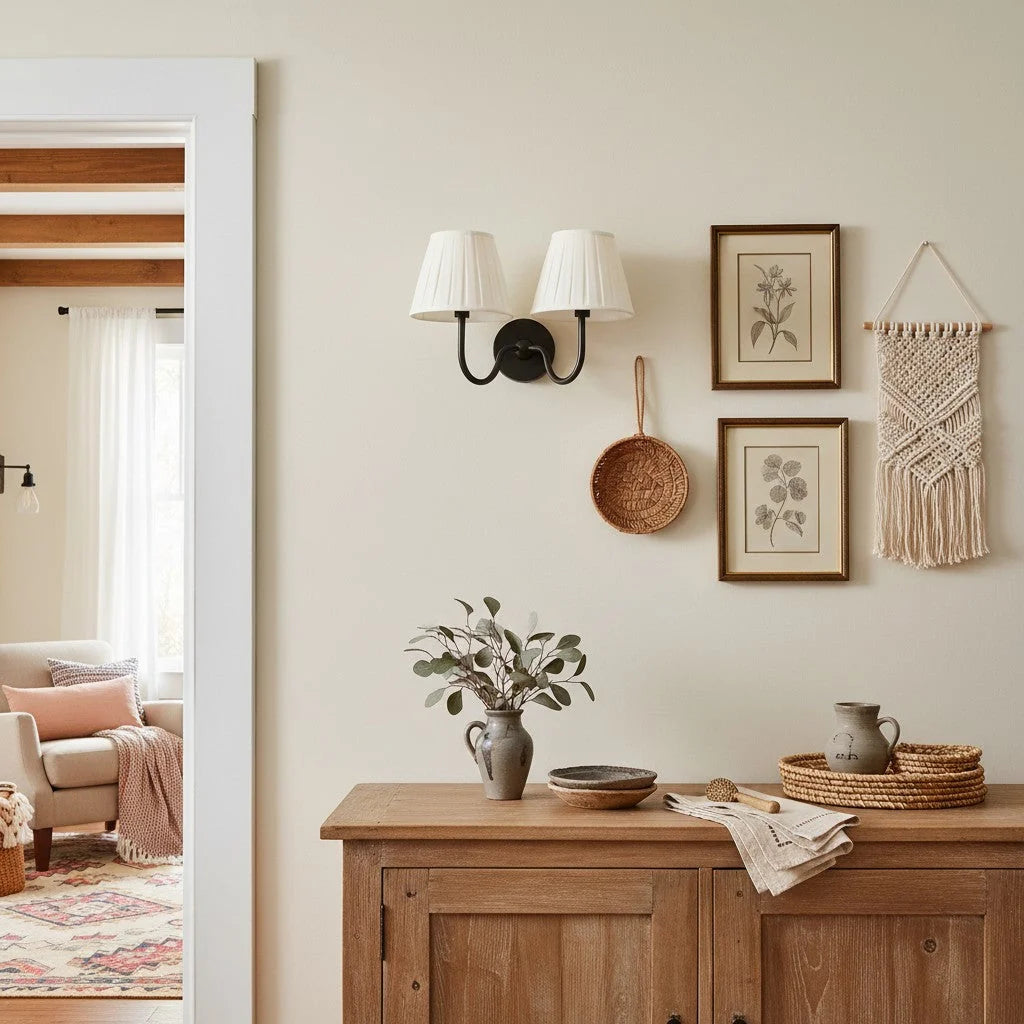 Wall Lamp Fabric Shade Soft Diffused Light Dimmable