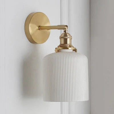 Wall Lamp Ribbed Glass Polished Brass