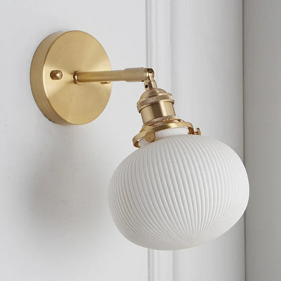 Wall Lamp Ribbed Glass Polished Brass
