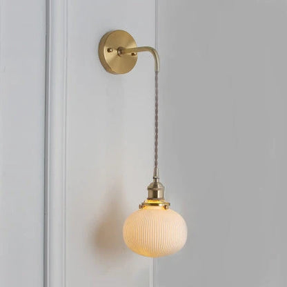 Wall Lamp Ribbed Glass Polished Brass