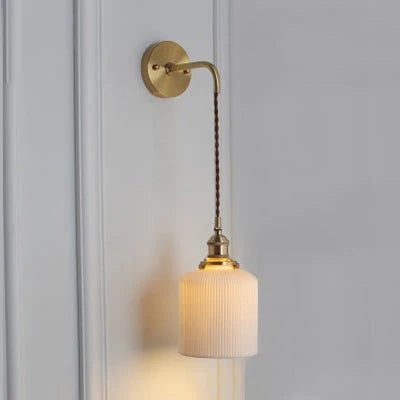 Wall Lamp Ribbed Glass Polished Brass