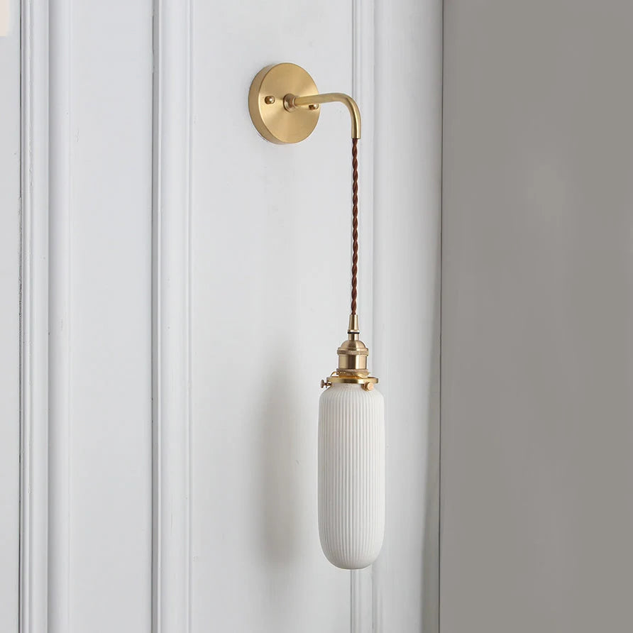 Wall Lamp Ribbed Glass Polished Brass