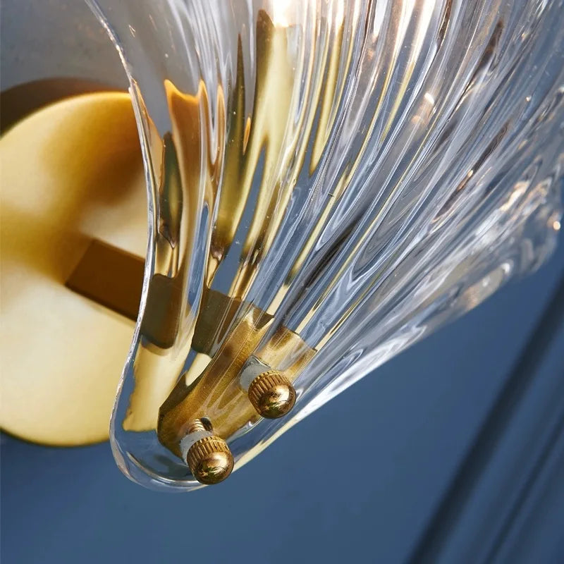 Wall Lamp Shell-Shaped Glass Golden Holder E14 Socket