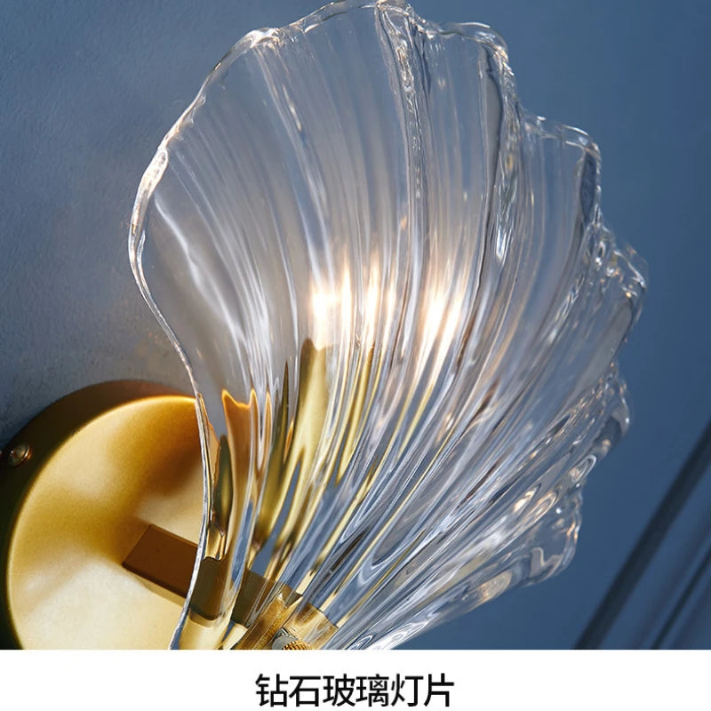 Wall Lamp Shell-Shaped Glass Golden Holder E14 Socket