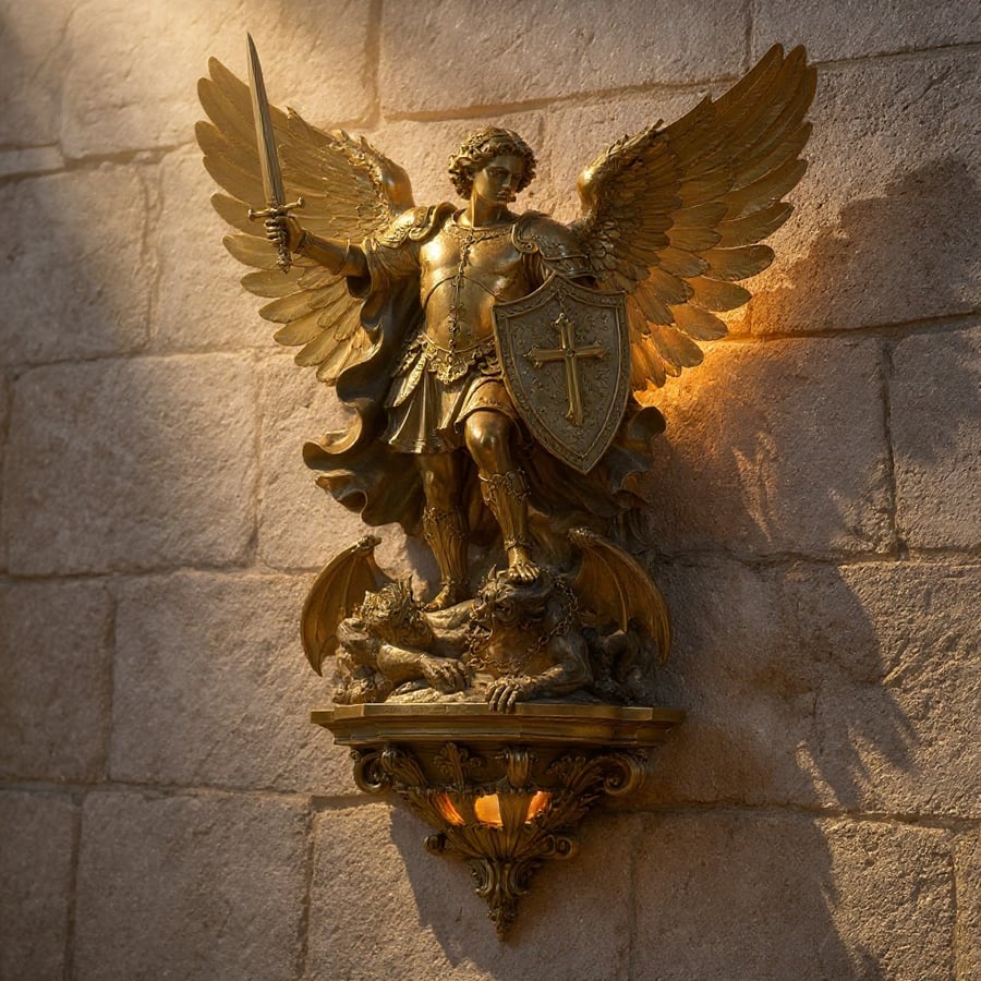 Wall Light Archangel Sculpture Gold Finish Integrated Warm LED