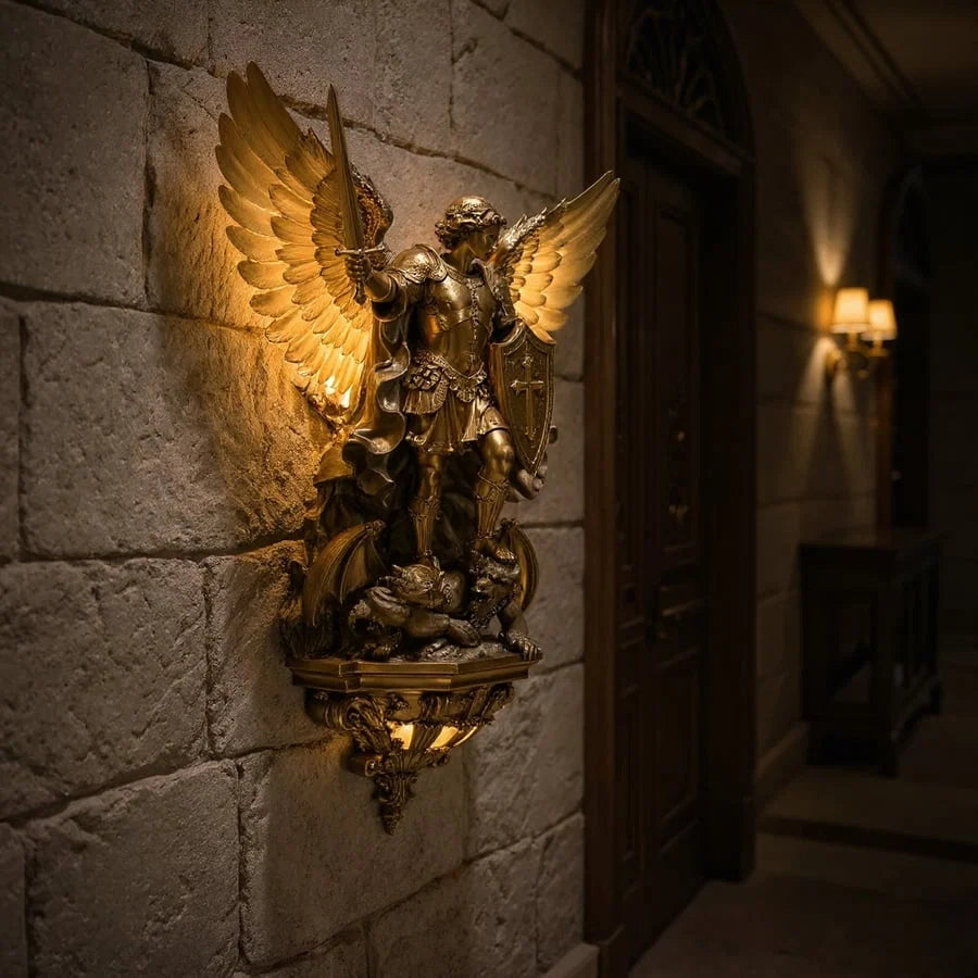 Wall Light Archangel Sculpture Gold Finish Integrated Warm LED