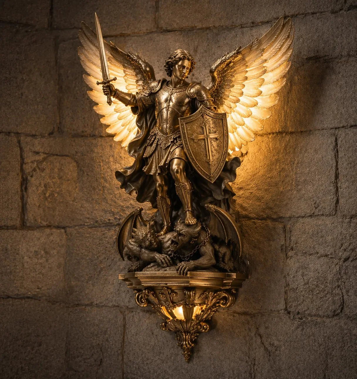 Wall Light Archangel Sculpture Gold Finish Integrated Warm LED
