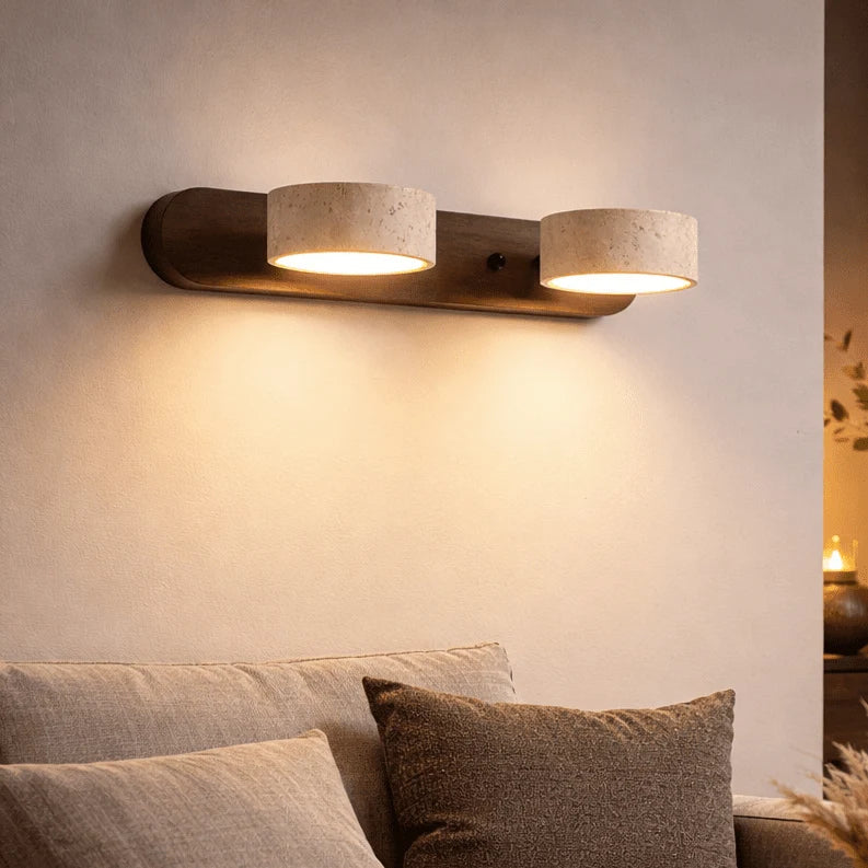 Wall Light Natural Travertine Integrated LED Wood Accents