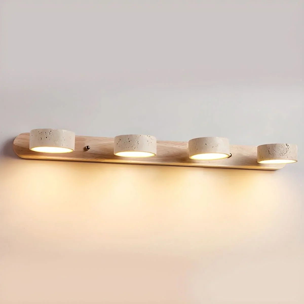 Wall Light Natural Travertine Integrated LED Wood Accents