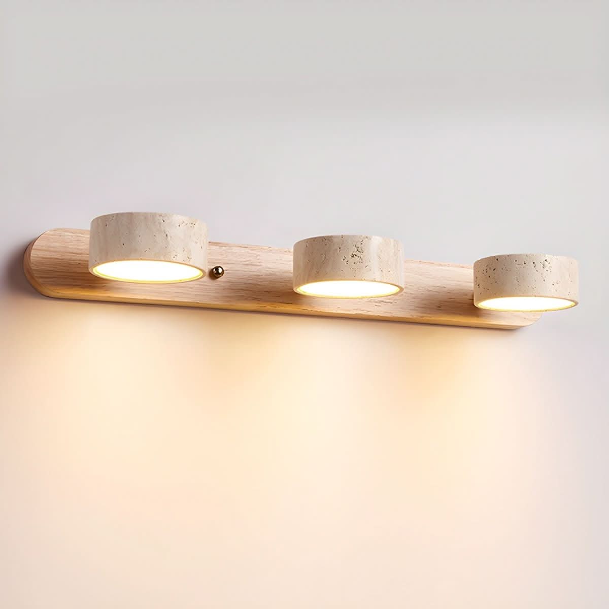 Wall Light Natural Travertine Integrated LED Wood Accents