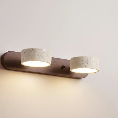 Wall Light Natural Travertine Integrated LED Wood Accents