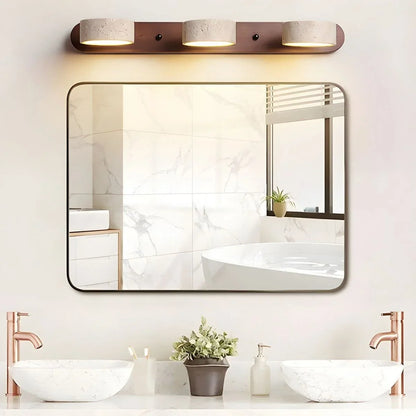 Wall Light Natural Travertine Integrated LED Wood Accents