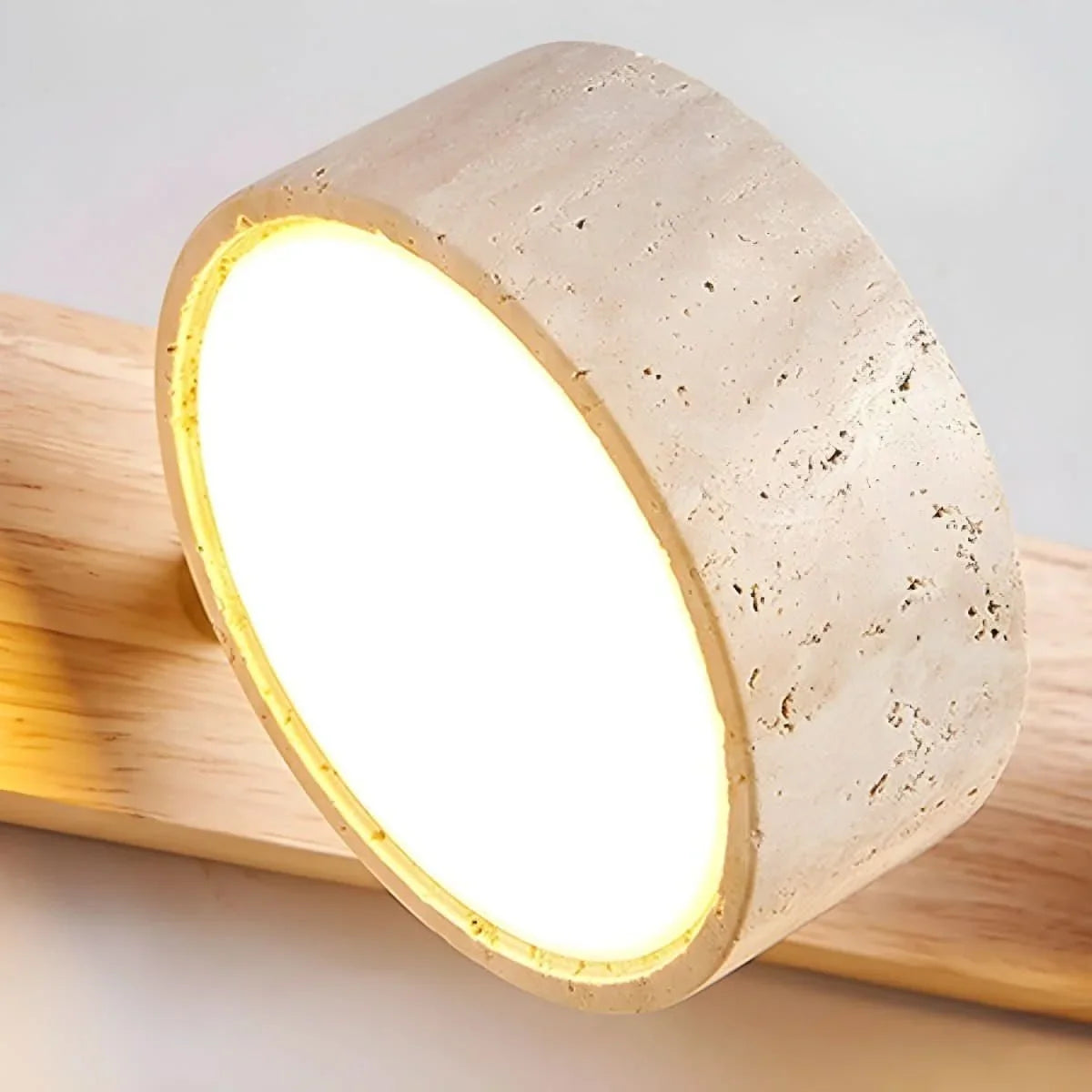 Wall Light Natural Travertine Integrated LED Wood Accents
