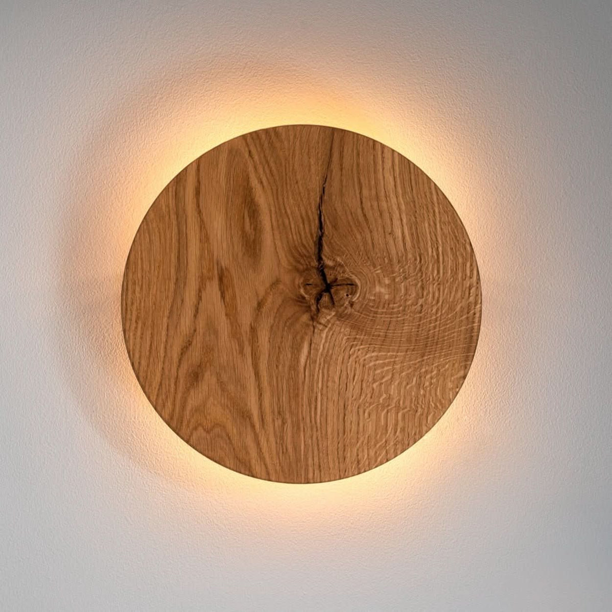 Wall Light Round Design Natural Wood Finish Soft Indirect Lighting