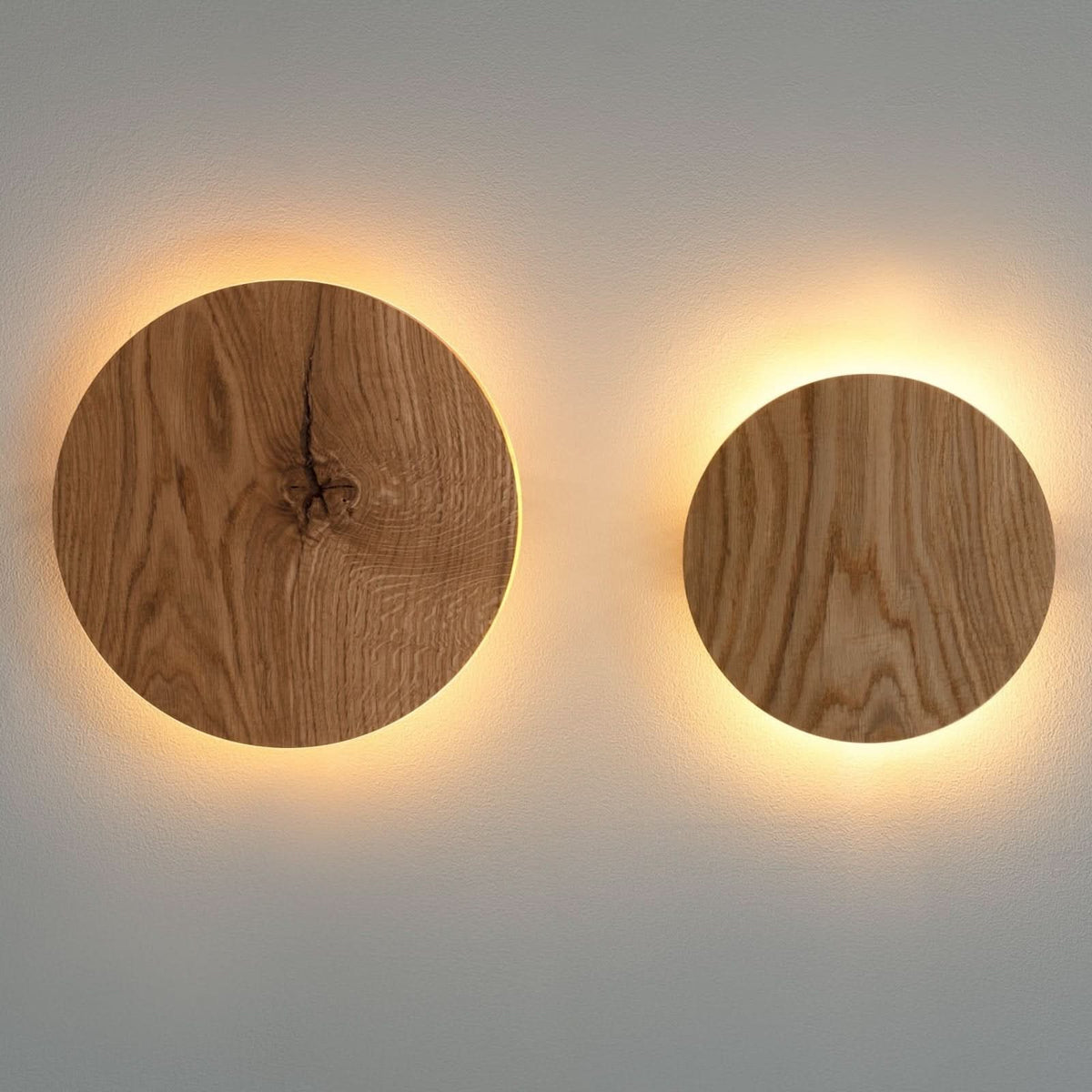 Wall Light Round Design Natural Wood Finish Soft Indirect Lighting