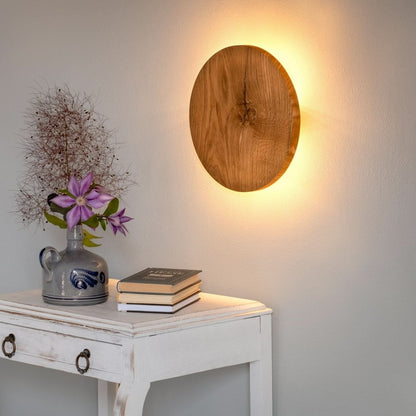 Wall Light Round Design Natural Wood Finish Soft Indirect Lighting