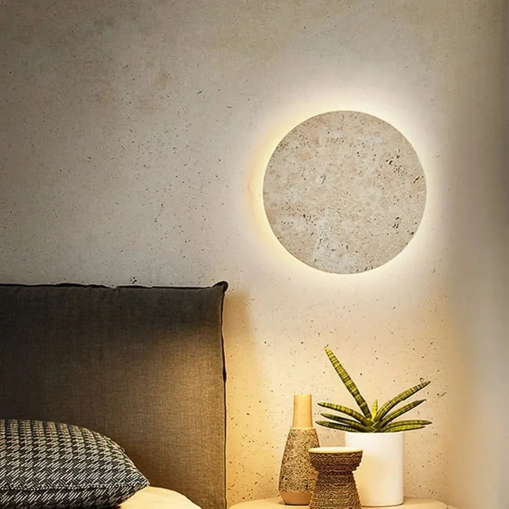 Wall Light Round Travertine Stone Backlit LED