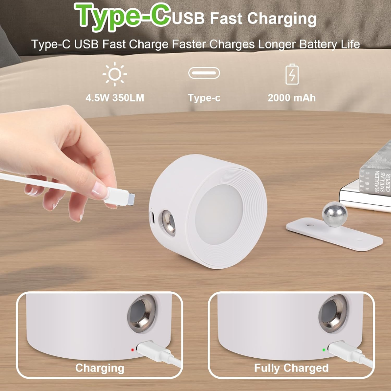 Wall Light USB Rechargeable 360 Degree Swivel Touch Control