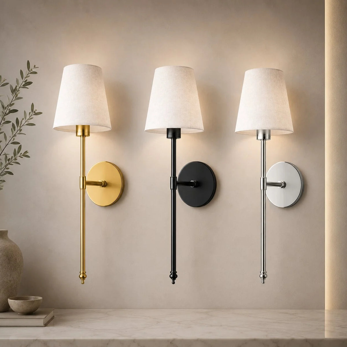 Wall Lights Set Of 2 Fabric Shade Adhesive Mount