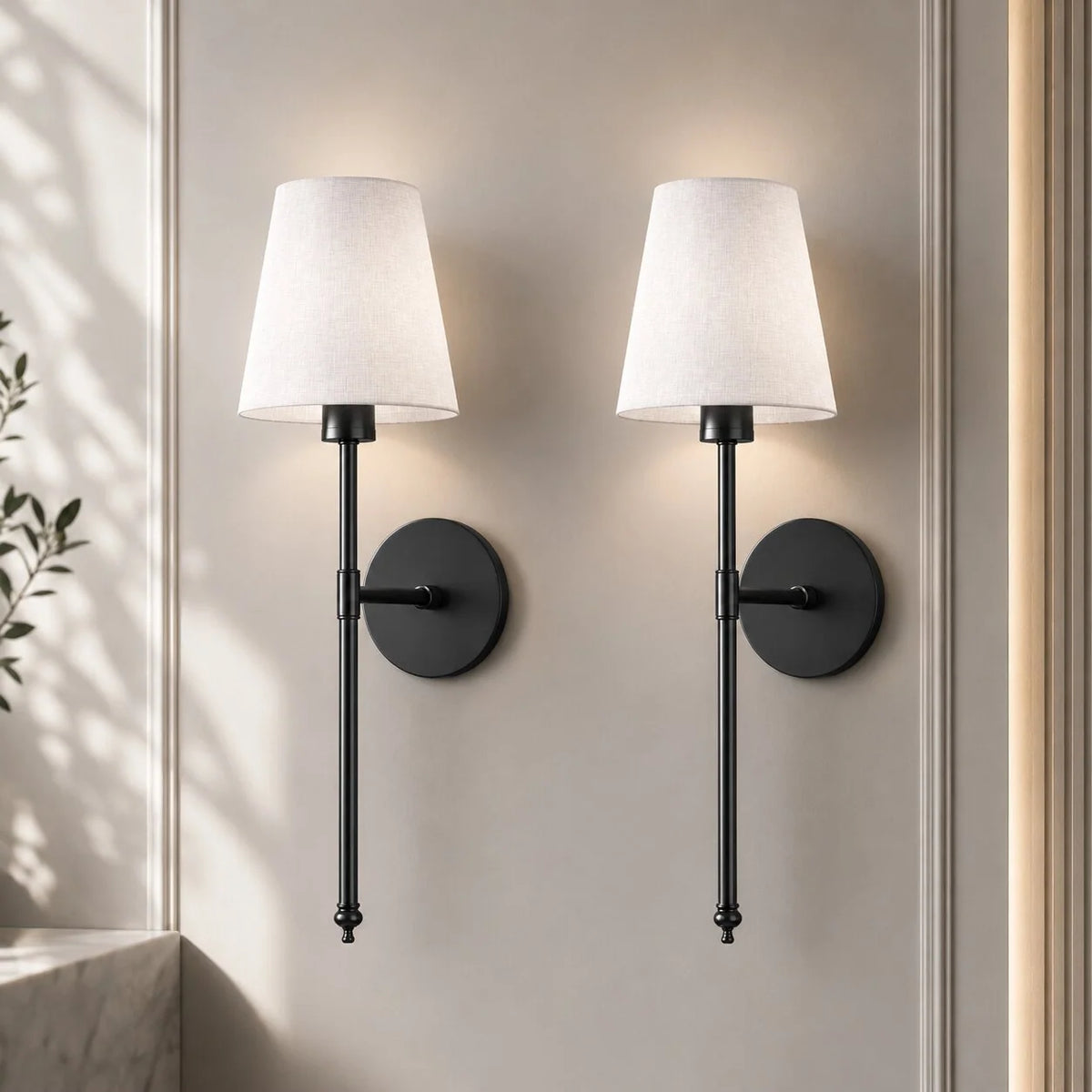 Wall Lights Set Of 2 Fabric Shade Adhesive Mount