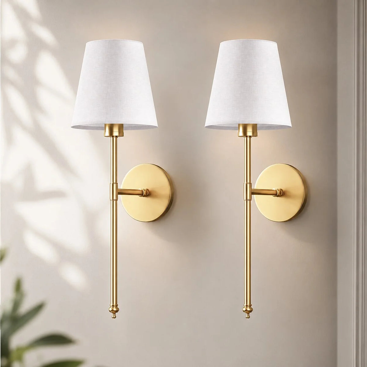 Wall Lights Set Of 2 Fabric Shade Adhesive Mount