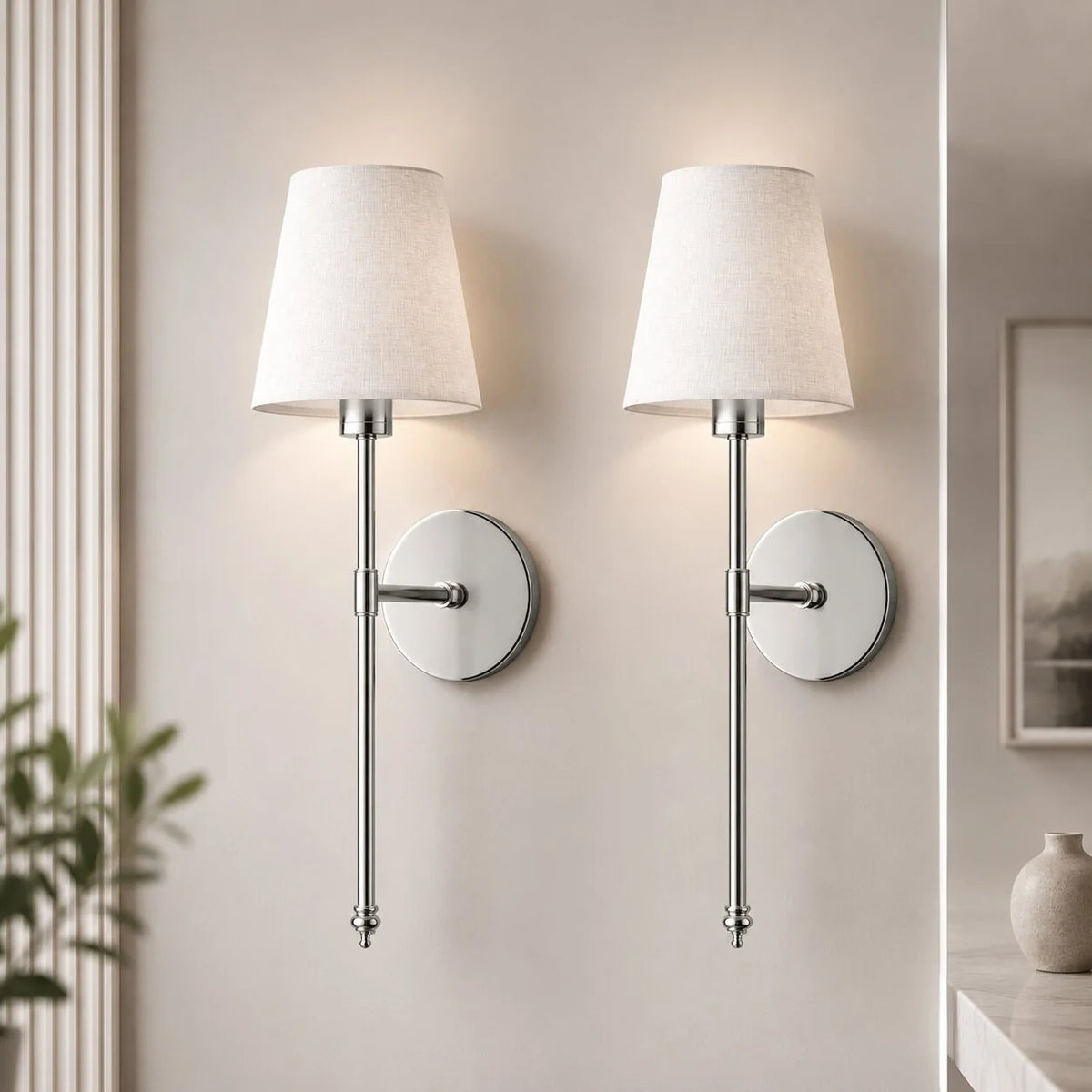 Wall Lights Set Of 2 Fabric Shade Adhesive Mount