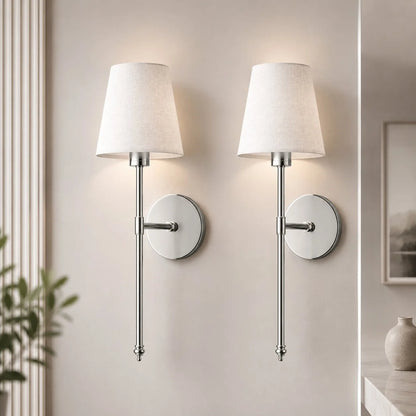 Wall Lights Set Of 2 Fabric Shade Adhesive Mount