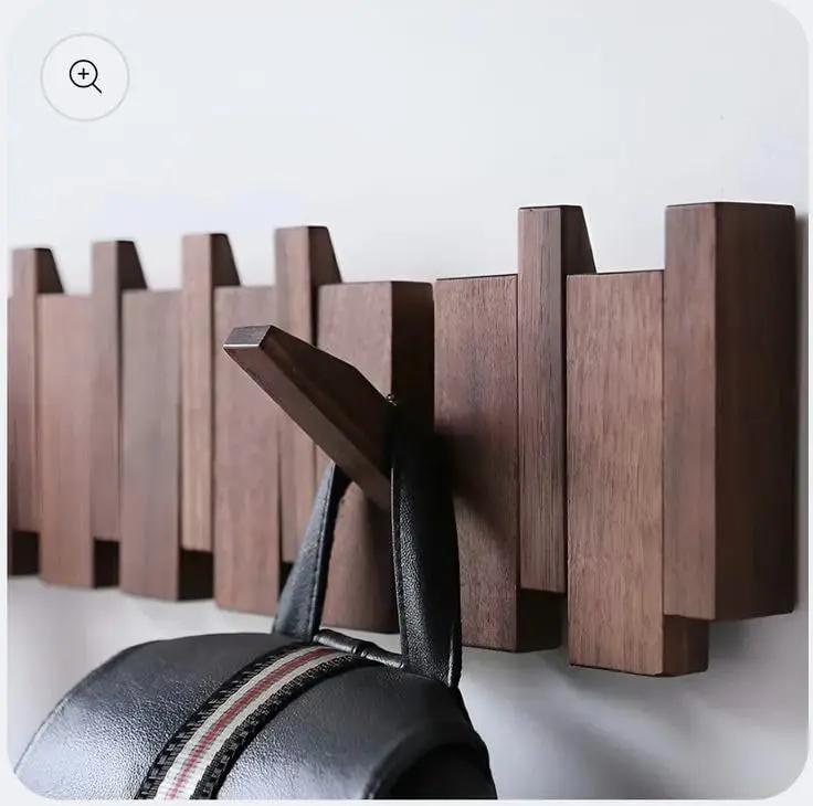 Wall-Mounted Coat Rack 8 Foldable Hooks Sustainable Hardwood