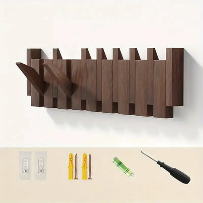 Wall-Mounted Coat Rack 8 Foldable Hooks Sustainable Hardwood