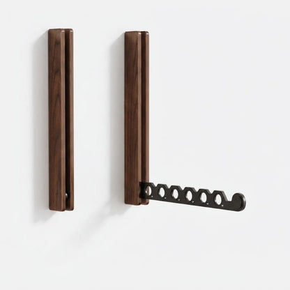 Wall-Mounted Coat Rack Foldable Wood Frame Extendable Metal Rod