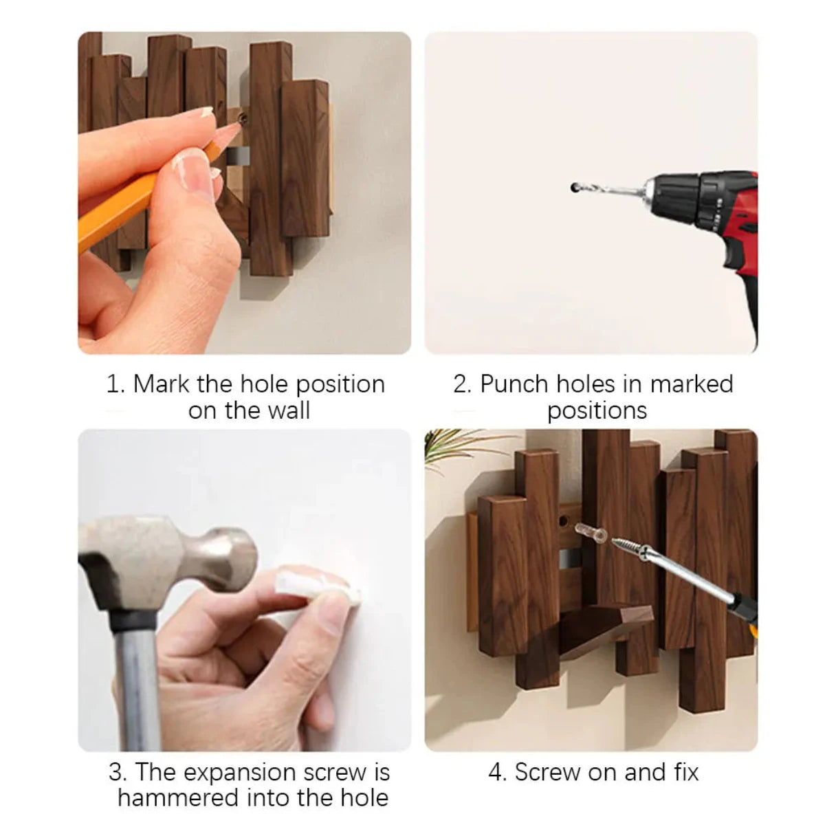 Wall-Mounted Coat Rack Piano Design Solid Wood 3-8 Hooks