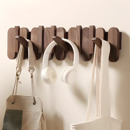 Wall-Mounted Coat Rack Solid Wood Walnut Rounded Hooks