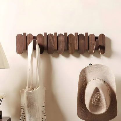 Wall-Mounted Coat Rack Solid Wood Walnut Rounded Hooks