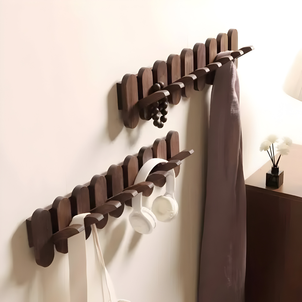 Wall-Mounted Coat Rack Solid Wood Walnut Rounded Hooks