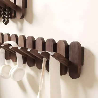 Wall-Mounted Coat Rack Solid Wood Walnut Rounded Hooks