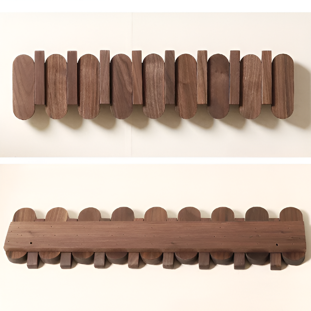 Wall-Mounted Coat Rack Solid Wood Walnut Rounded Hooks
