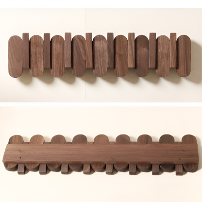 Wall-Mounted Coat Rack Solid Wood Walnut Rounded Hooks