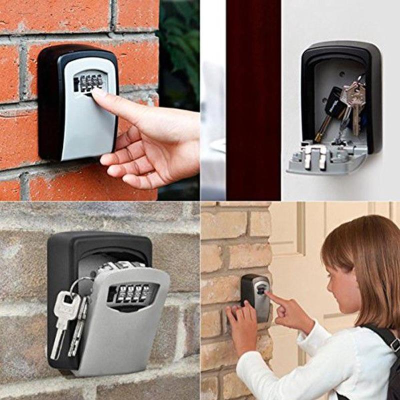 Wall-Mounted Key Box Weatherproof Aluminum 4-Digit Code