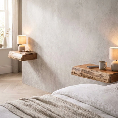 Wall-Mounted Nightstand Acacia Wood Set of 2
