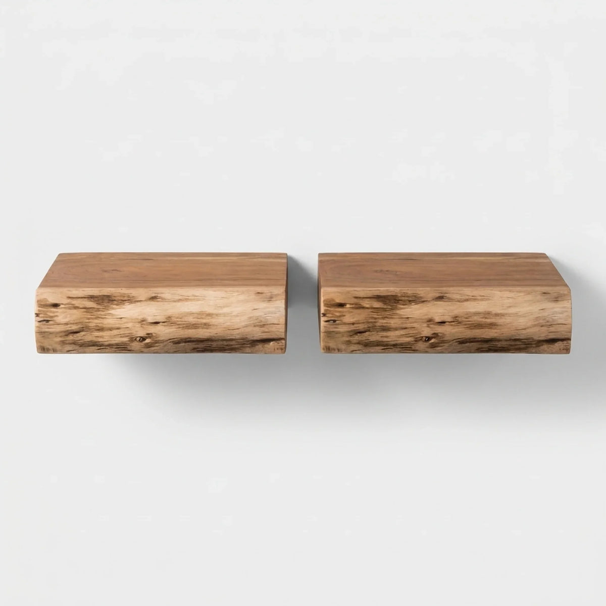 Wall-Mounted Nightstand Acacia Wood Set of 2