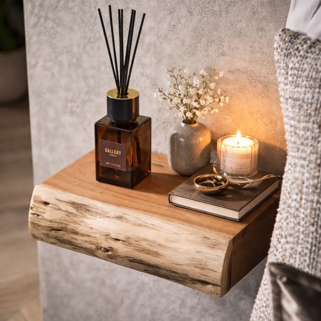 Wall-Mounted Nightstand Acacia Wood Set of 2
